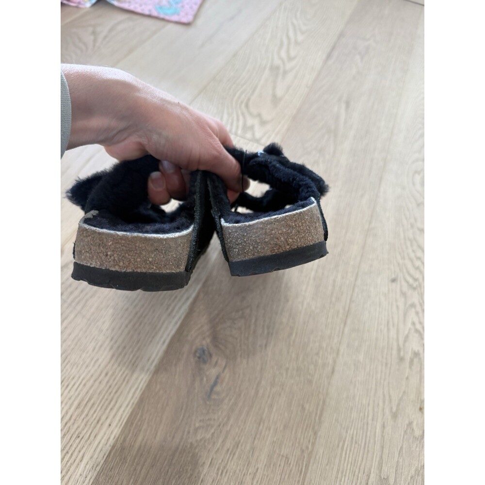 Birkenstock Arizona Black Suede Shearling Sandals Women’s Shoes 36 5 6 Buckle - Picture 5 of 6